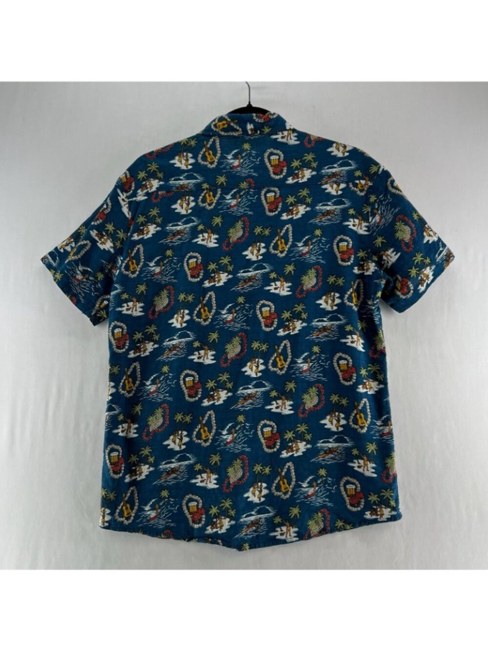 VatPave Hawaiian Print Shirt Men S Cotton Viscose Short Sleeve Casual Aloha Blue - Picture 2 of 13